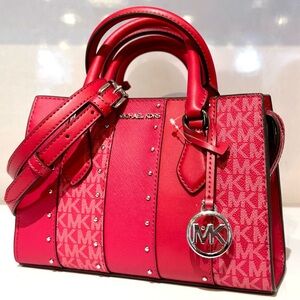 Michael Kors Sheila Small Studded Signature Logo Satchel Dark Raspberry Multi